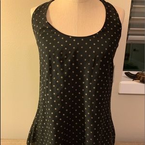 Dressy sleeveless top: gold shimmer polka dots